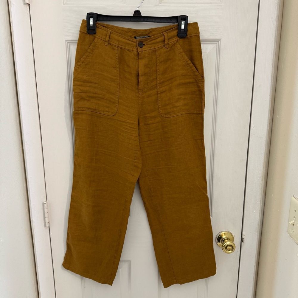 One Step Women’s 100% Linen Pants Straight Leg Orange Amber Size 32 Flowy Boho